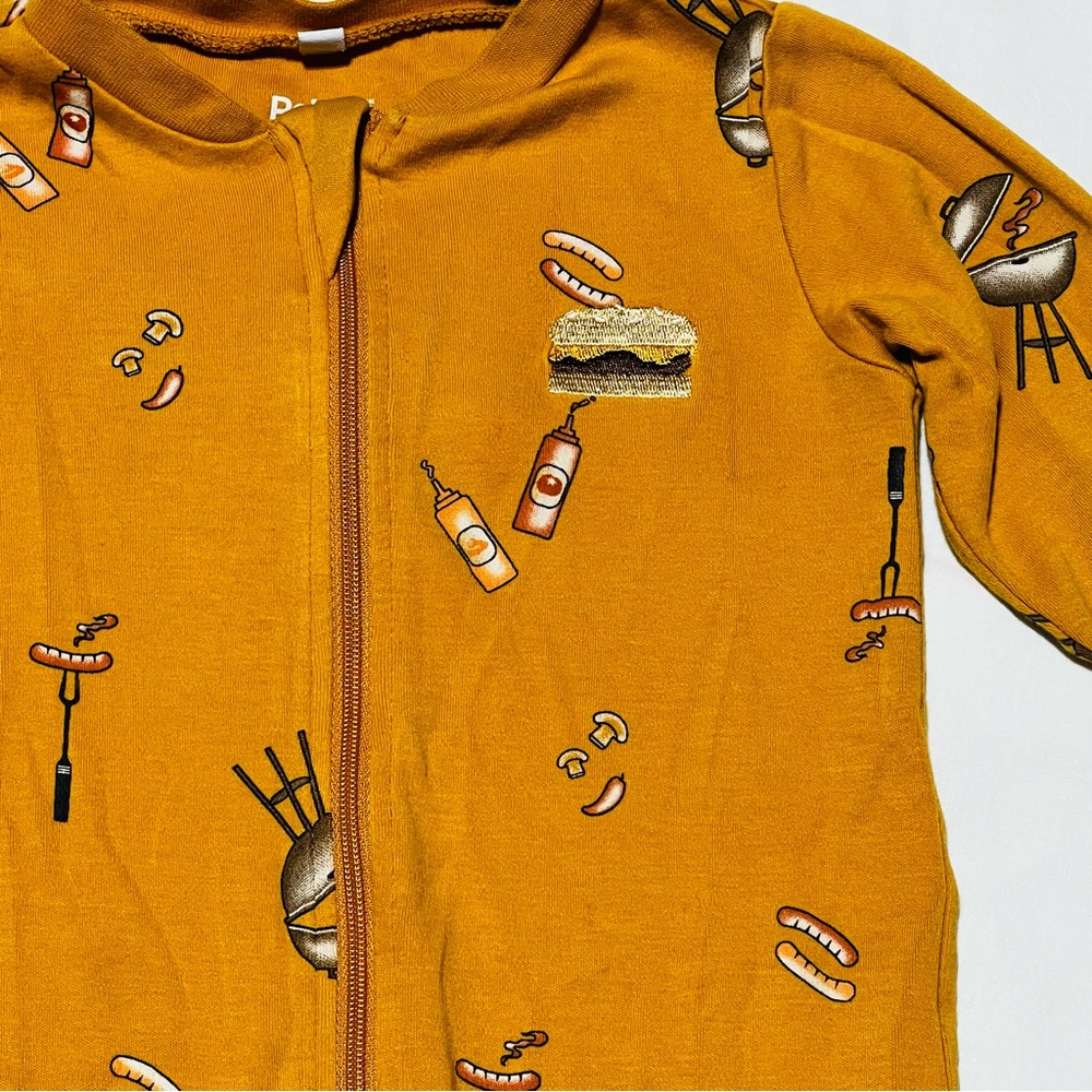 Playful Brown Kids Footie with Fun‎ BBQ Print - Picture 2 of 3
